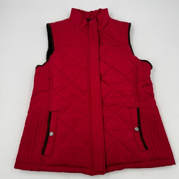Weatherproof Womens Vest Medium M Red Quilted Faux Fur Lined Padded Sleeveless - Picture 1 of 7